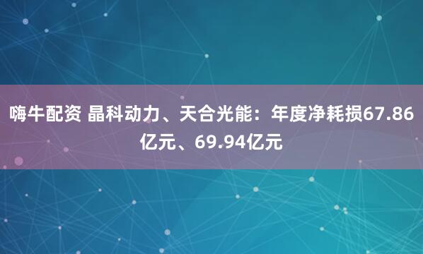 嗨牛配资 晶科动力、天合光能：年度净耗损67.86亿元、69.94亿元