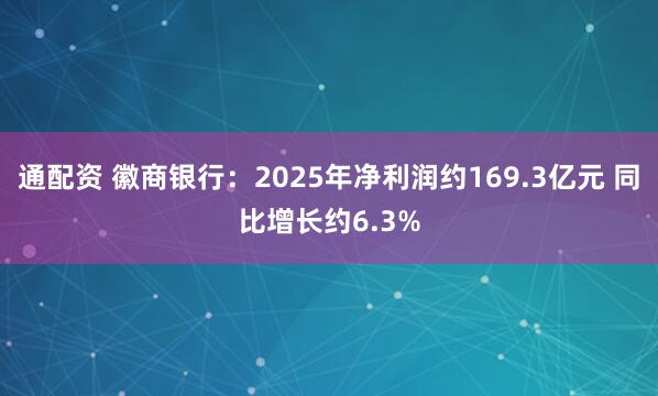 通配资 徽商银行：2025年净利润约169.3亿元 同比增长约6.3%
