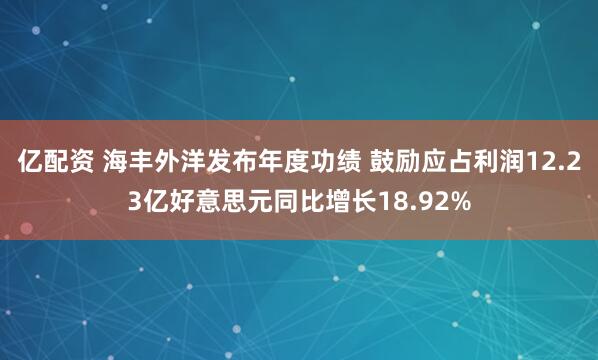 亿配资 海丰外洋发布年度功绩 鼓励应占利润12.23亿好意思元同比增长18.92%