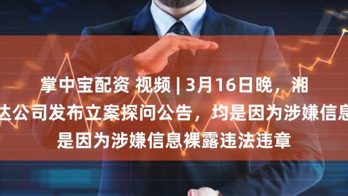 掌中宝配资 视频 | 3月16日晚,湘邮科技和柯利达公司发布立案探问公告,均是因为涉嫌信息裸露违法违章