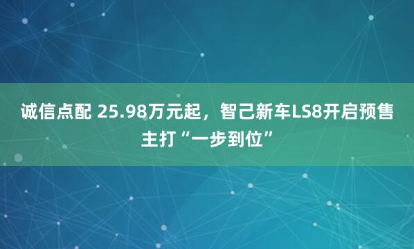 诚信点配 25.98万元起，智己新车LS8开启预售主打“一步到位”